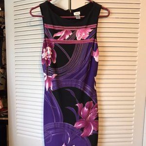 Cache Pink/Purple Floral Midi Bodycon Dress Size 4